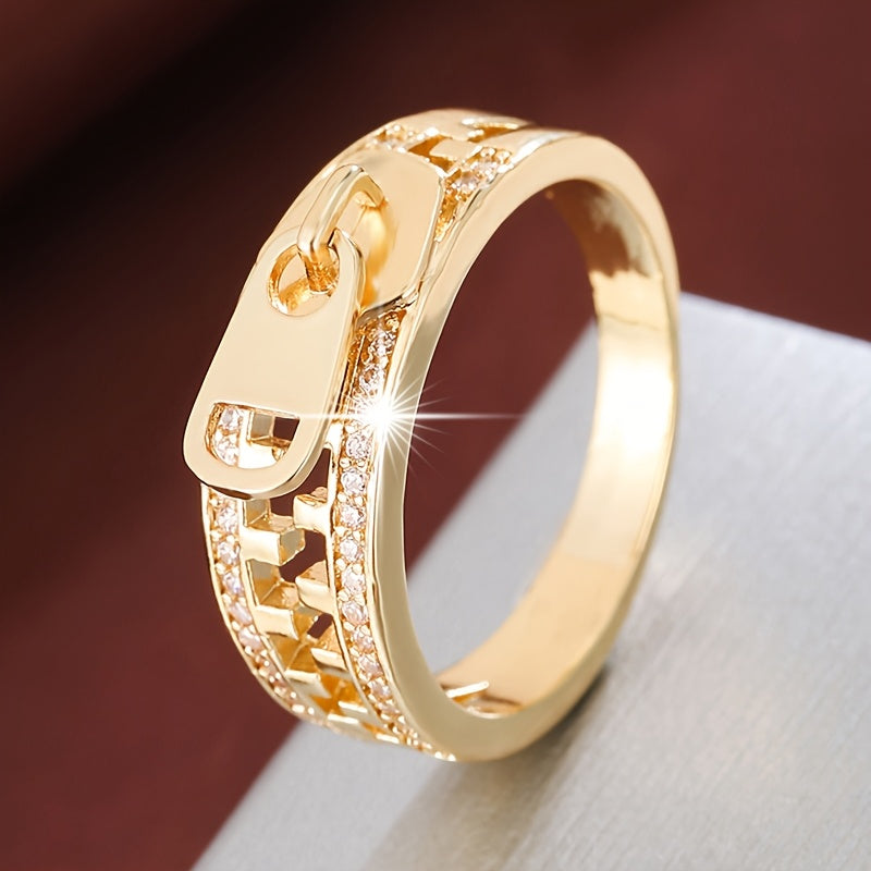 1 Trendy Zipper-design Women's Ring Inlaid with Synthetic Synthetic Zirconia