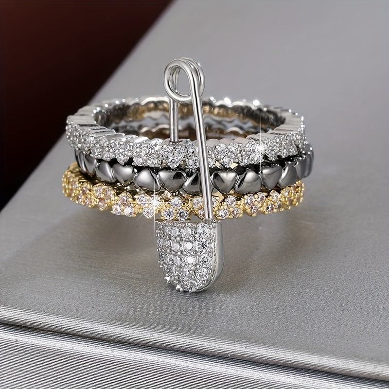 1 Stylish 3-Circle Heart Pin Design Synthetic Synthetic Zirconia Women's Ring