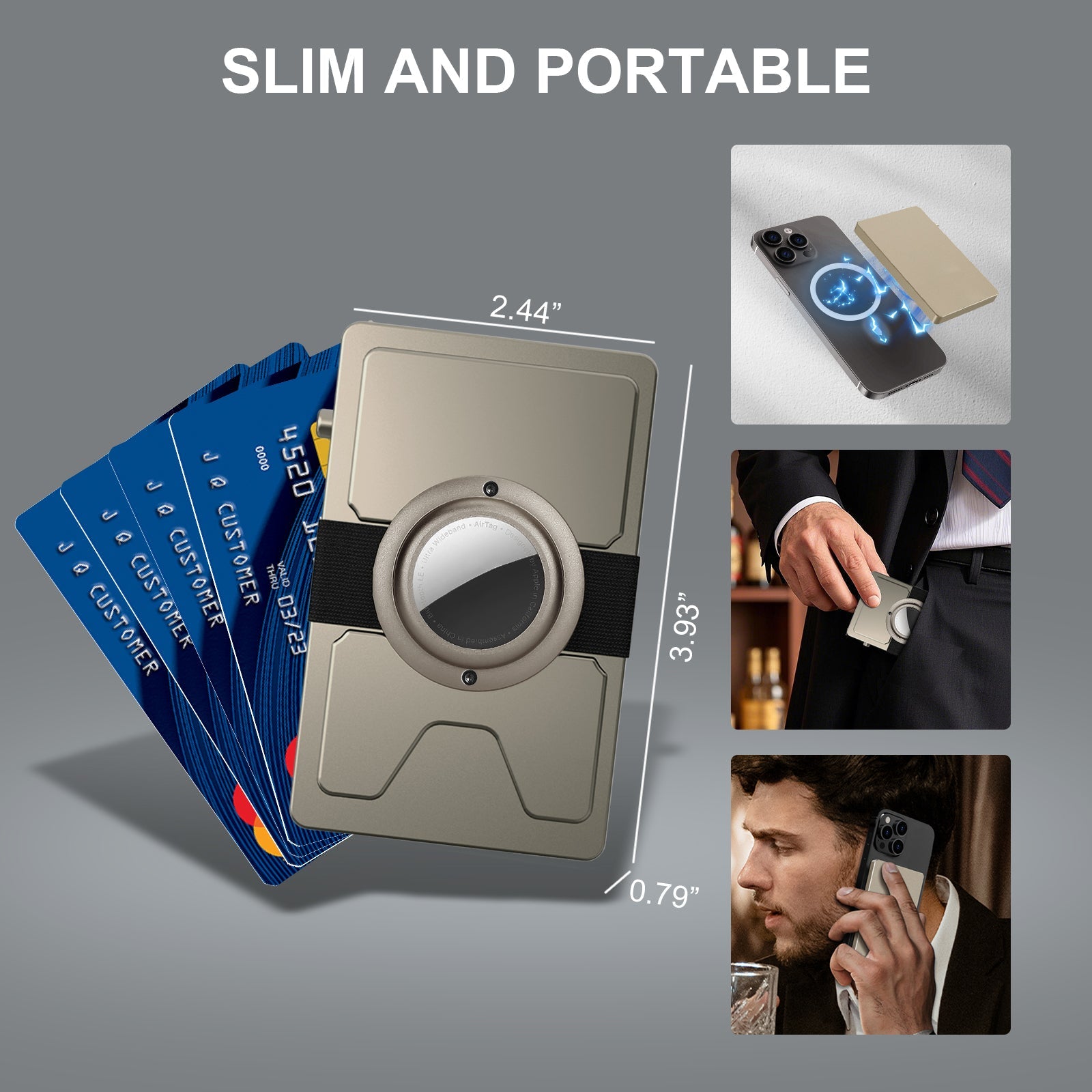 TOYFID All-Aluminum Pop Up Slide Rfid Slim Card Holder Wallet With Airtag Holder-2