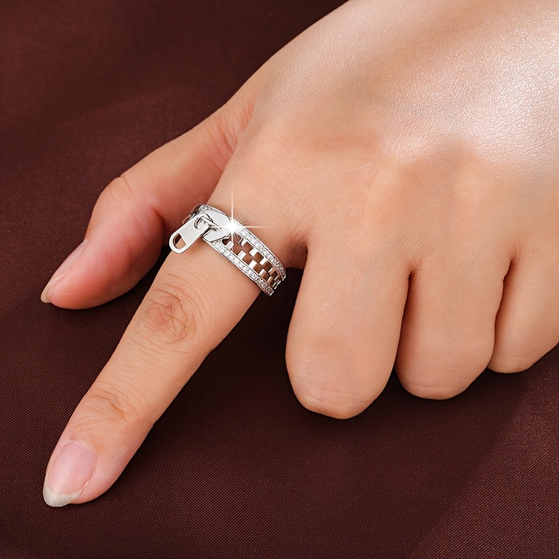 1 Trendy Zipper-design Women's Ring Inlaid with Synthetic Synthetic Zirconia