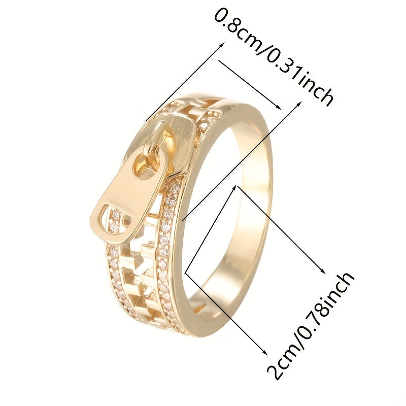 1 Trendy Zipper-design Women's Ring Inlaid with Synthetic Synthetic Zirconia