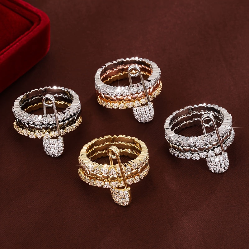 1 Stylish 3-Circle Heart Pin Design Synthetic Synthetic Zirconia Women's Ring