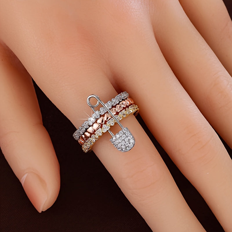 1 Stylish 3-Circle Heart Pin Design Synthetic Synthetic Zirconia Women's Ring