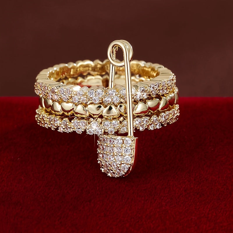 1 Stylish 3-Circle Heart Pin Design Synthetic Synthetic Zirconia Women's Ring