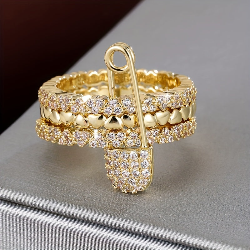 1 Stylish 3-Circle Heart Pin Design Synthetic Synthetic Zirconia Women's Ring