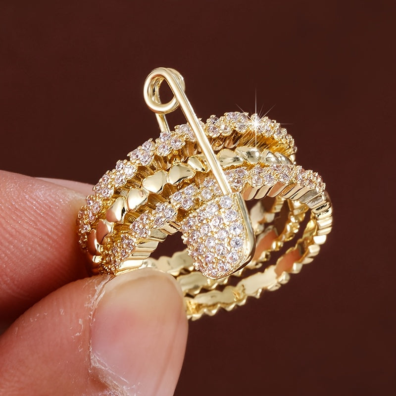 1 Stylish 3-Circle Heart Pin Design Synthetic Synthetic Zirconia Women's Ring