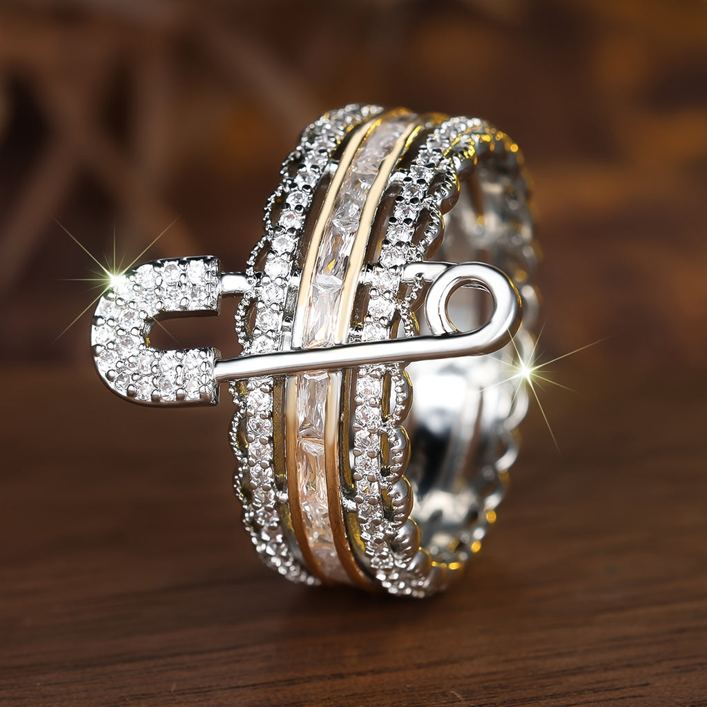 ANGOL Bohemian Style Eternal Pin Ring Set, Multi-Layer Unplated with Sparkling Cut Cubic Synthetic Zirconia on Copper Base, Perfect Gift for Casual Attire and Party Shiny Accessory