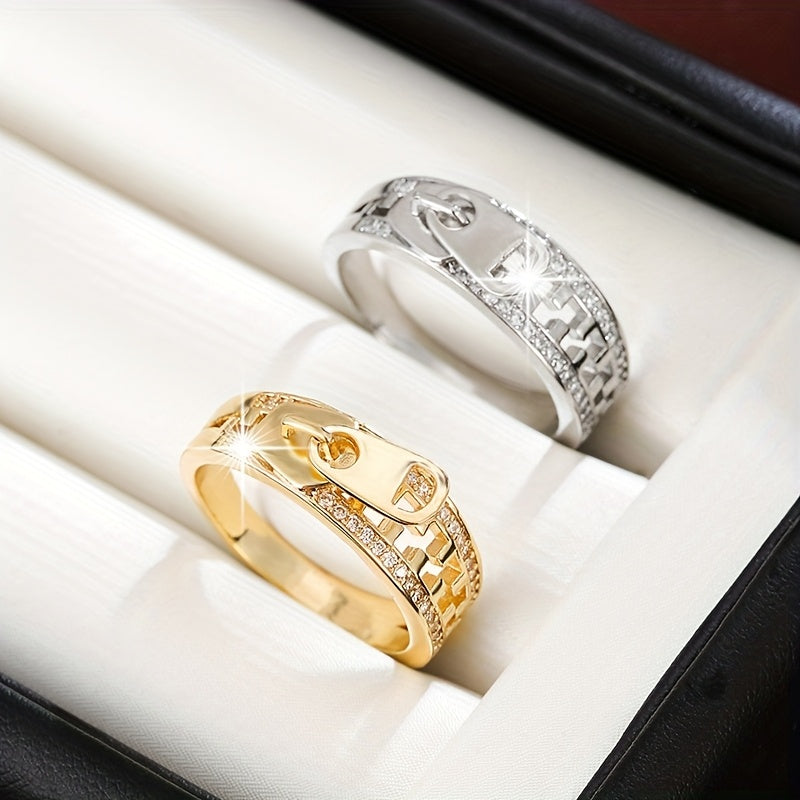 1 Trendy Zipper-design Women's Ring Inlaid with Synthetic Synthetic Zirconia