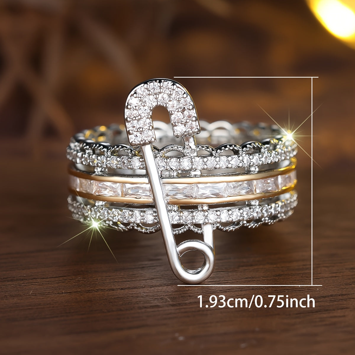 ANGOL Bohemian Style Eternal Pin Ring Set, Multi-Layer Unplated with Sparkling Cut Cubic Synthetic Zirconia on Copper Base, Perfect Gift for Casual Attire and Party Shiny Accessory
