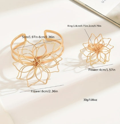 Elegant Geometric Lattice Flower Ring, Wedding Party