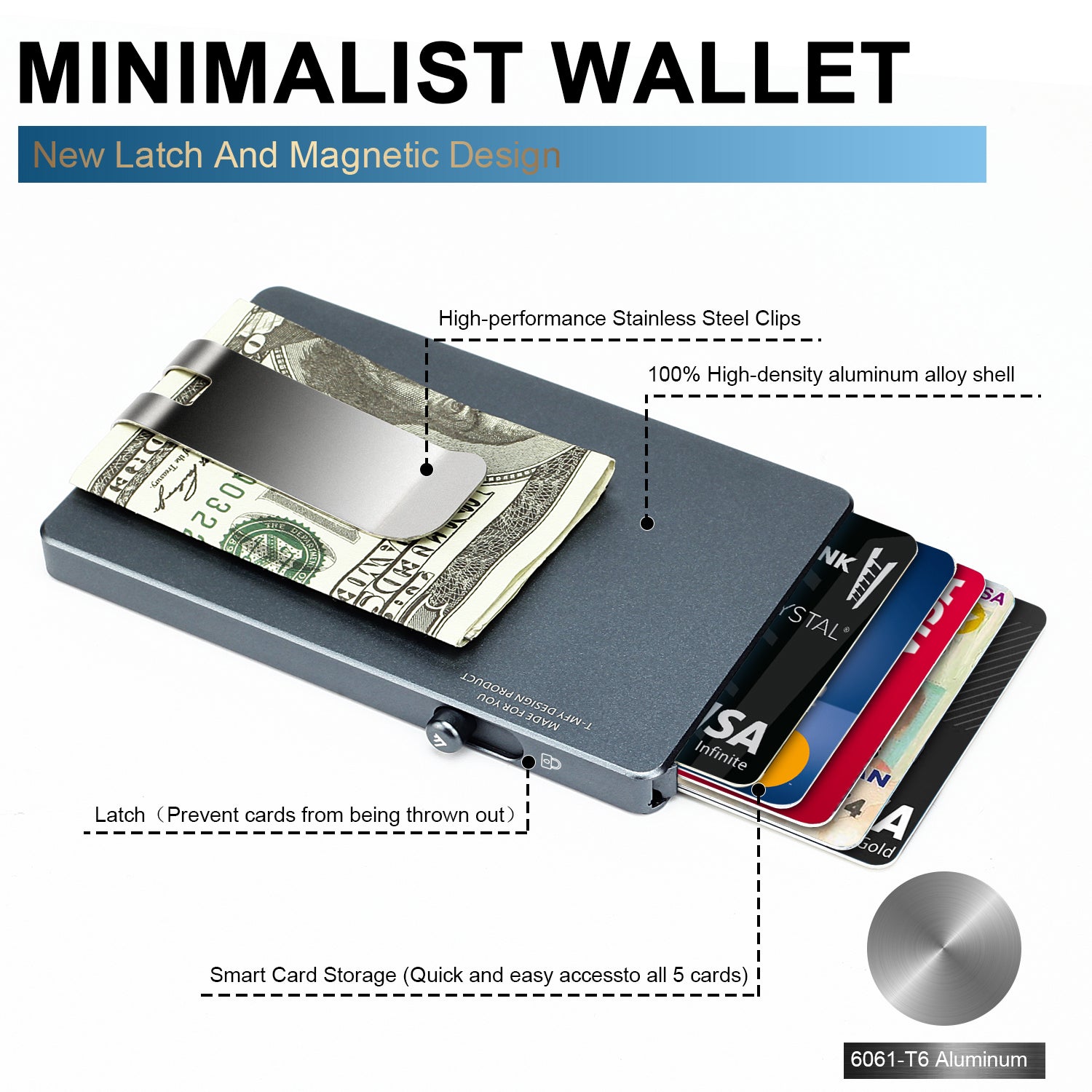 Minimalist Pop up Wallet with Money Clip, All Aluminum Slide Rfid Slim Card Holder-7