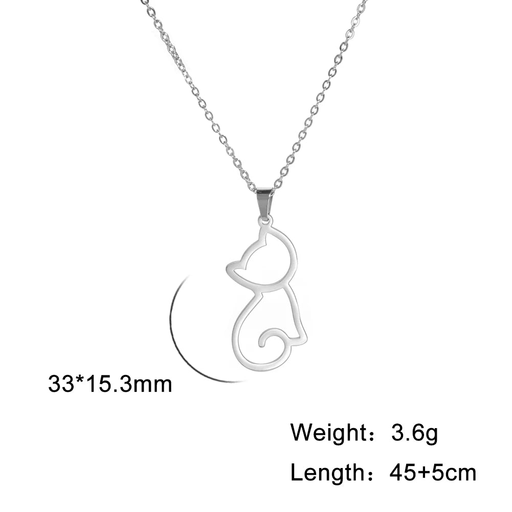 Skyrim Cute Kitten Cat Pendant Necklace Stainless Steel Cold Color Animal Neck Chain Fashion Jewelry Gift for Women Girls Friend