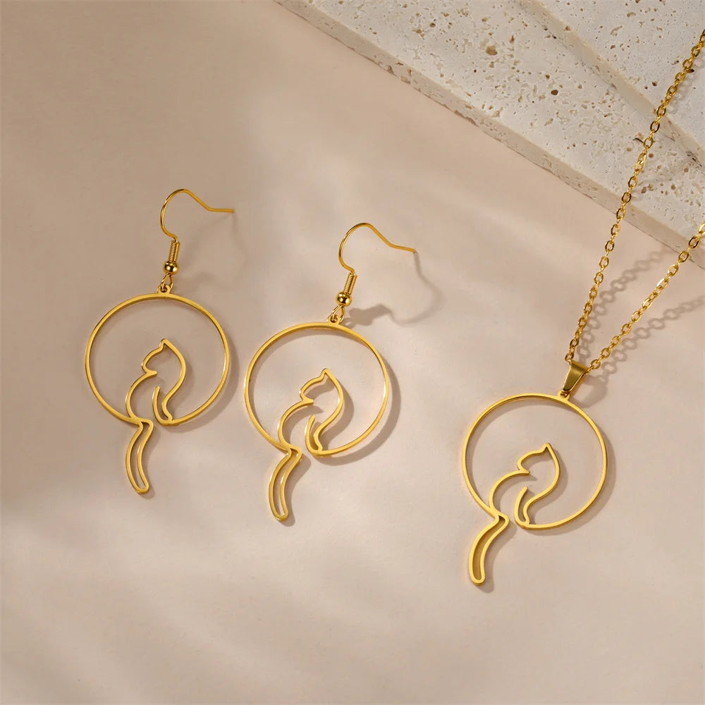 My Shape Lovely Cat Tail Drop Earrings for Women Cute Kitten Animal Dangle Earring Stainless Steel Fashion Jewelry Kids Gifts