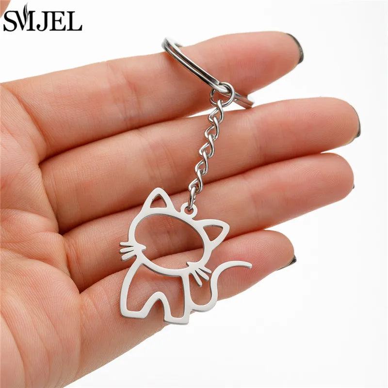 Cartoon Kitten Keychain Fashion Animal Key Chain Creative Happy Cat Pendant for Women Car Keyring Purse Bag Accessories DIY Gift