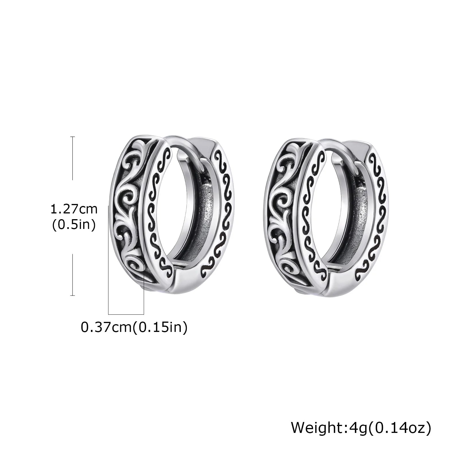 Vintage Totem Hoop Earrings for Men Boys,Vine Grass Pattern Anti Allergy Stainless Steel Huggies Earrings,Rock Punk Jewelry Gift