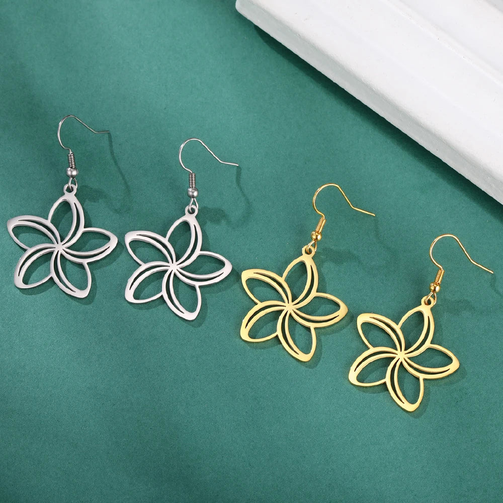 Teamer Vintage Filigree Flowers Pendant Dangle Earrings Stainless Steel Gold Plated Women Wedding Bohemian Elegant Jewelry Gifts