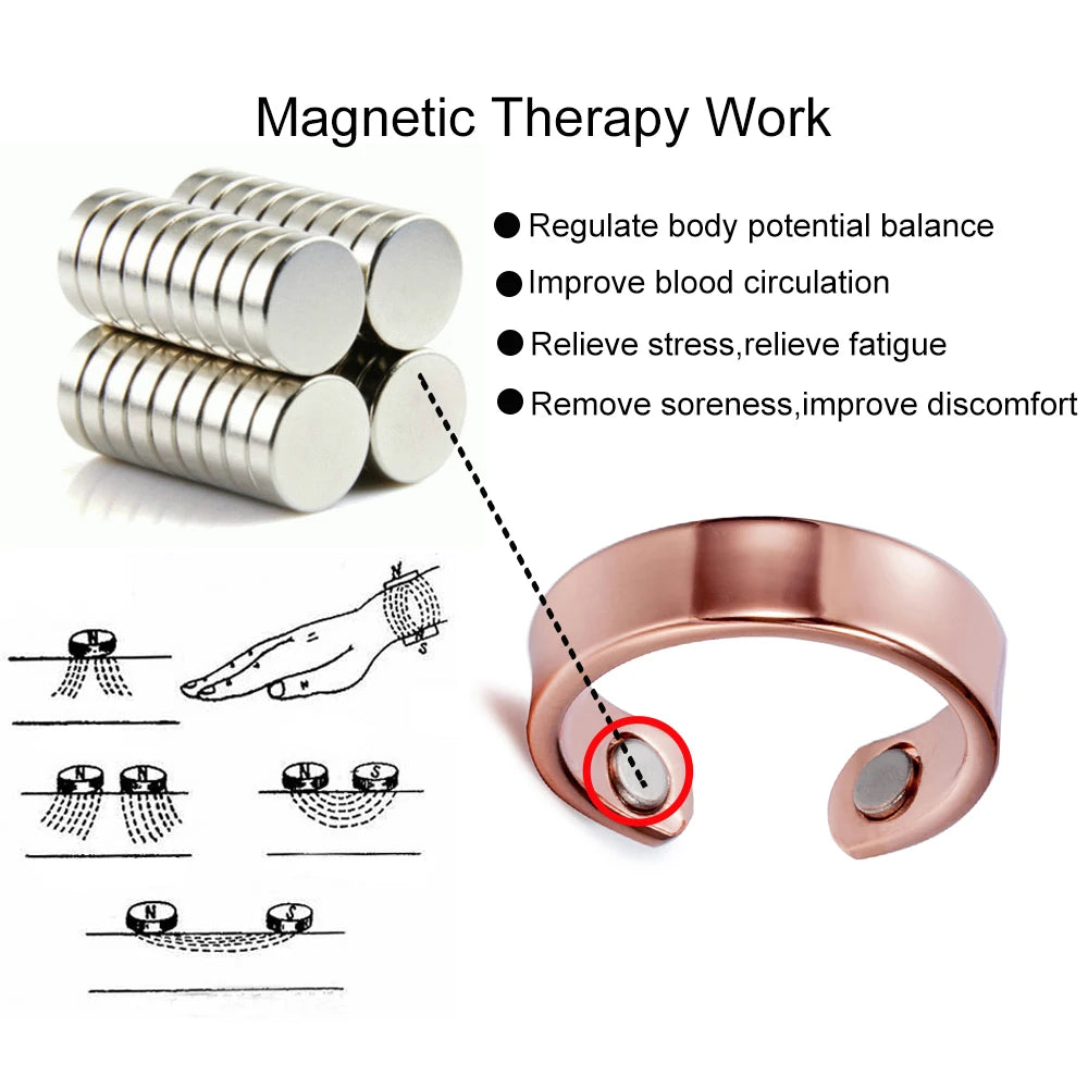 Vinterly Pure Copper Magnetic Rings 6mm Shiny Health Energy Copper Cuff Finger Adjustable Jewelry High Magnet Resizable Metal