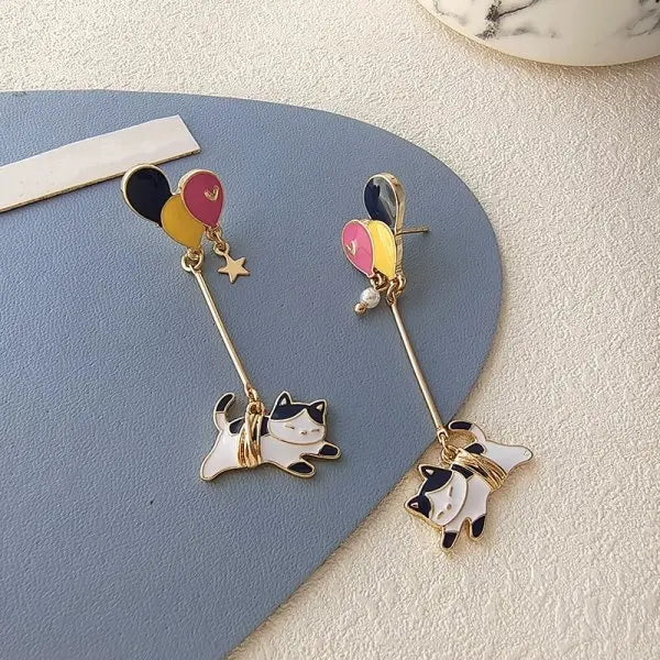 Cartoon Animal Fox Yellow Maple Leaves Earrings For Women Cute Rabbit Crane Kitten Flower Dangle Earring Christmas Party Jewelry