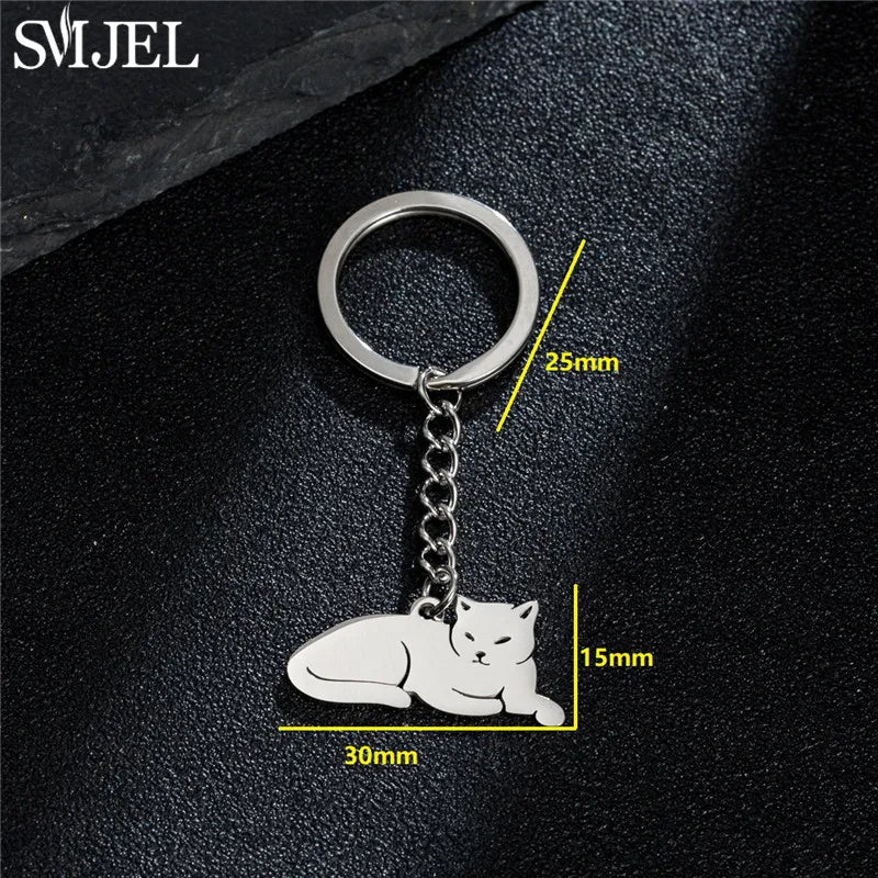 Cartoon Kitten Keychain Fashion Animal Key Chain Creative Happy Cat Pendant for Women Car Keyring Purse Bag Accessories DIY Gift