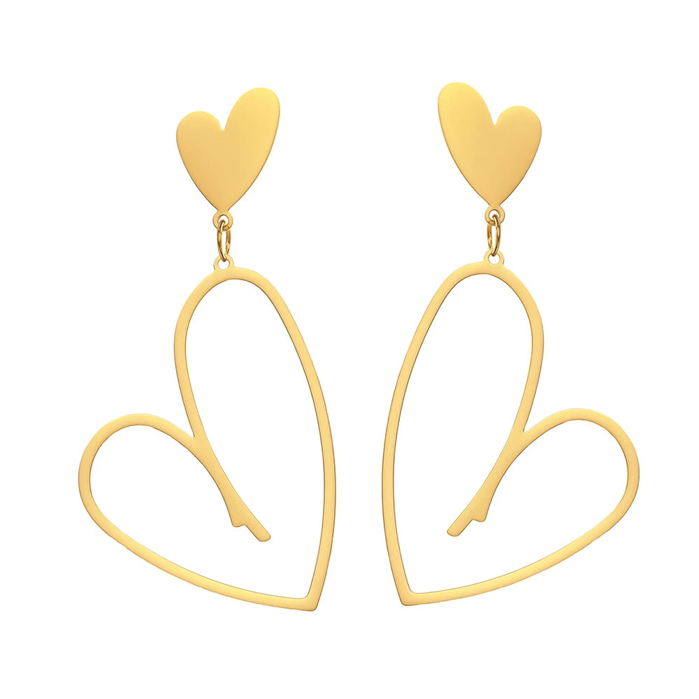 DOTIFI Stainless Steel Retro Hollow Peach Heart Pendant Earrings Female Fashion European Punk Long Earrings Party Jewelry Gifts