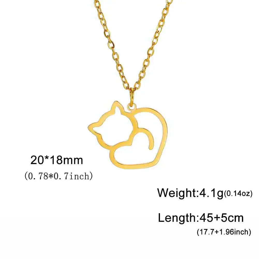 Skyrim Cute Kitten Cat Pendant Necklace Stainless Steel Cold Color Animal Neck Chain Fashion Jewelry Gift for Women Girls Friend