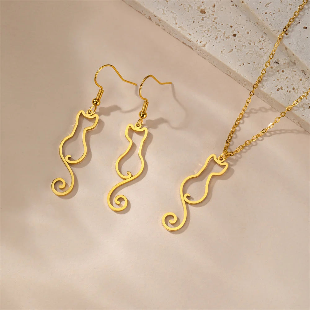 My Shape Lovely Cat Tail Drop Earrings for Women Cute Kitten Animal Dangle Earring Stainless Steel Fashion Jewelry Kids Gifts