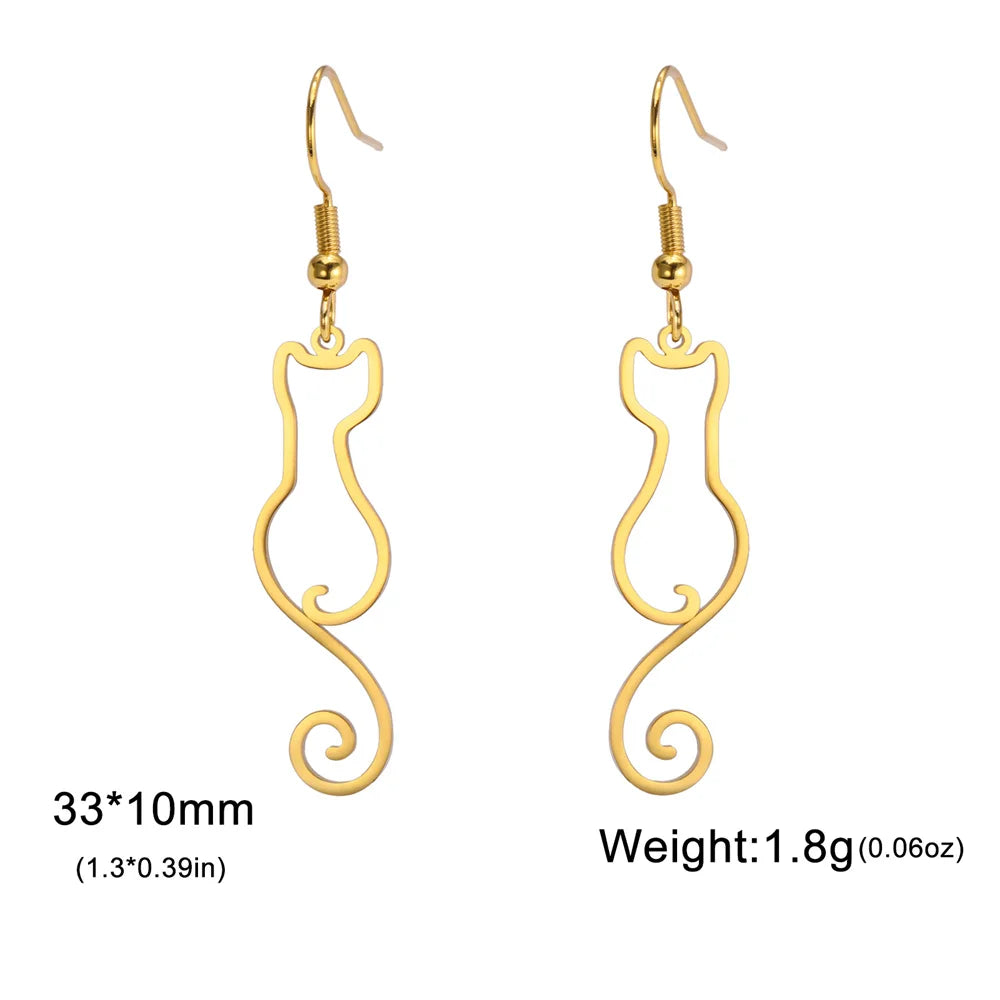My Shape Lovely Cat Tail Drop Earrings for Women Cute Kitten Animal Dangle Earring Stainless Steel Fashion Jewelry Kids Gifts