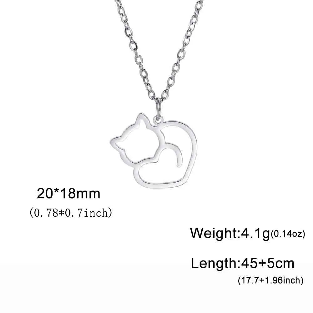 Skyrim Cute Kitten Cat Pendant Necklace Stainless Steel Cold Color Animal Neck Chain Fashion Jewelry Gift for Women Girls Friend
