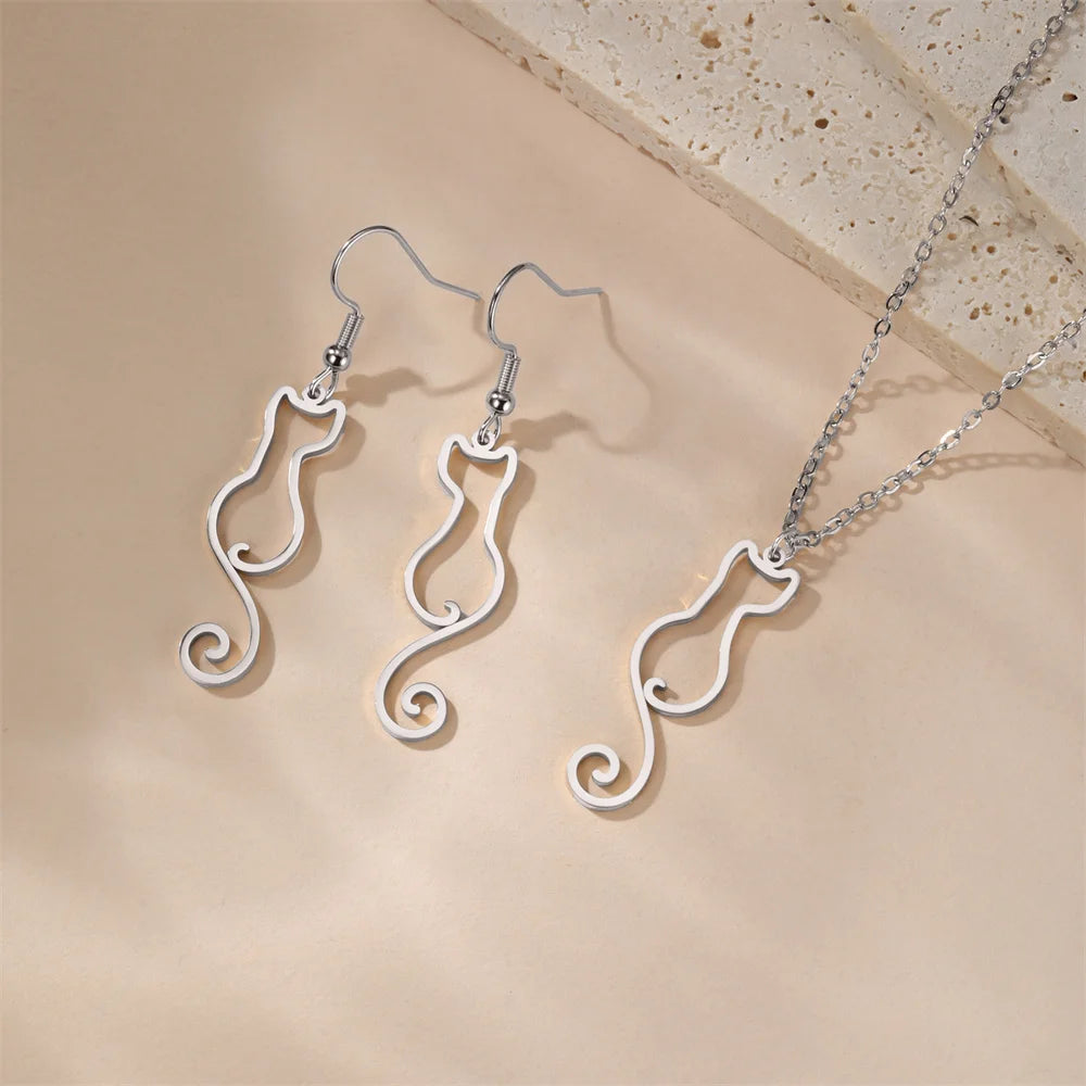 My Shape Lovely Cat Tail Drop Earrings for Women Cute Kitten Animal Dangle Earring Stainless Steel Fashion Jewelry Kids Gifts