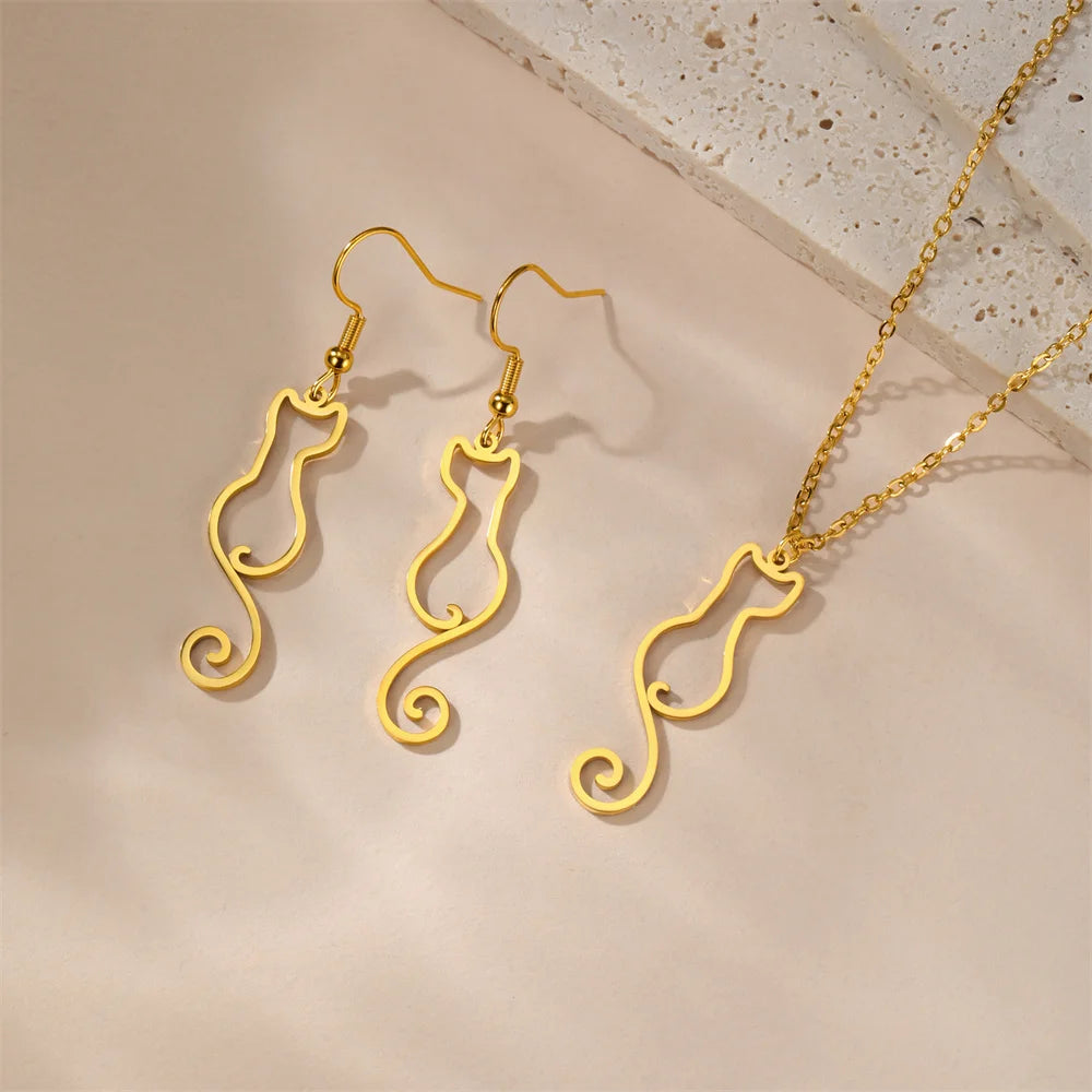 My Shape Lovely Cat Tail Drop Earrings for Women Cute Kitten Animal Dangle Earring Stainless Steel Fashion Jewelry Kids Gifts