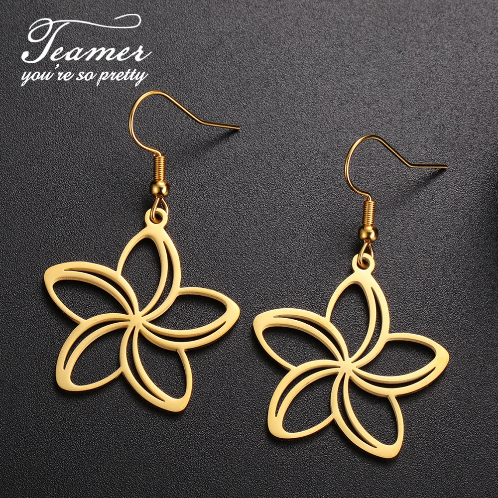 Teamer Vintage Filigree Flowers Pendant Dangle Earrings Stainless Steel Gold Plated Women Wedding Bohemian Elegant Jewelry Gifts