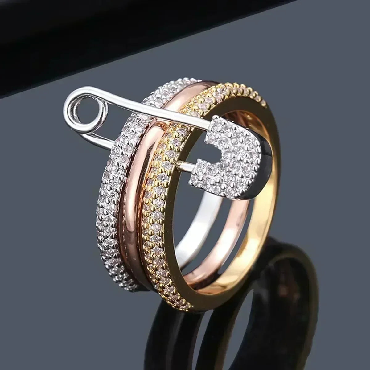Triple Layer Zircon Hip Hop Ring – Iced Copper Statement Jewelry Gift