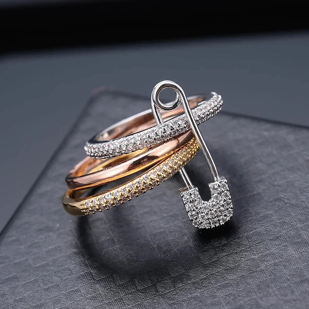 Paperclip zircon style ring street hip-hop style couple ring sweet and romantic Valentine's Day gift