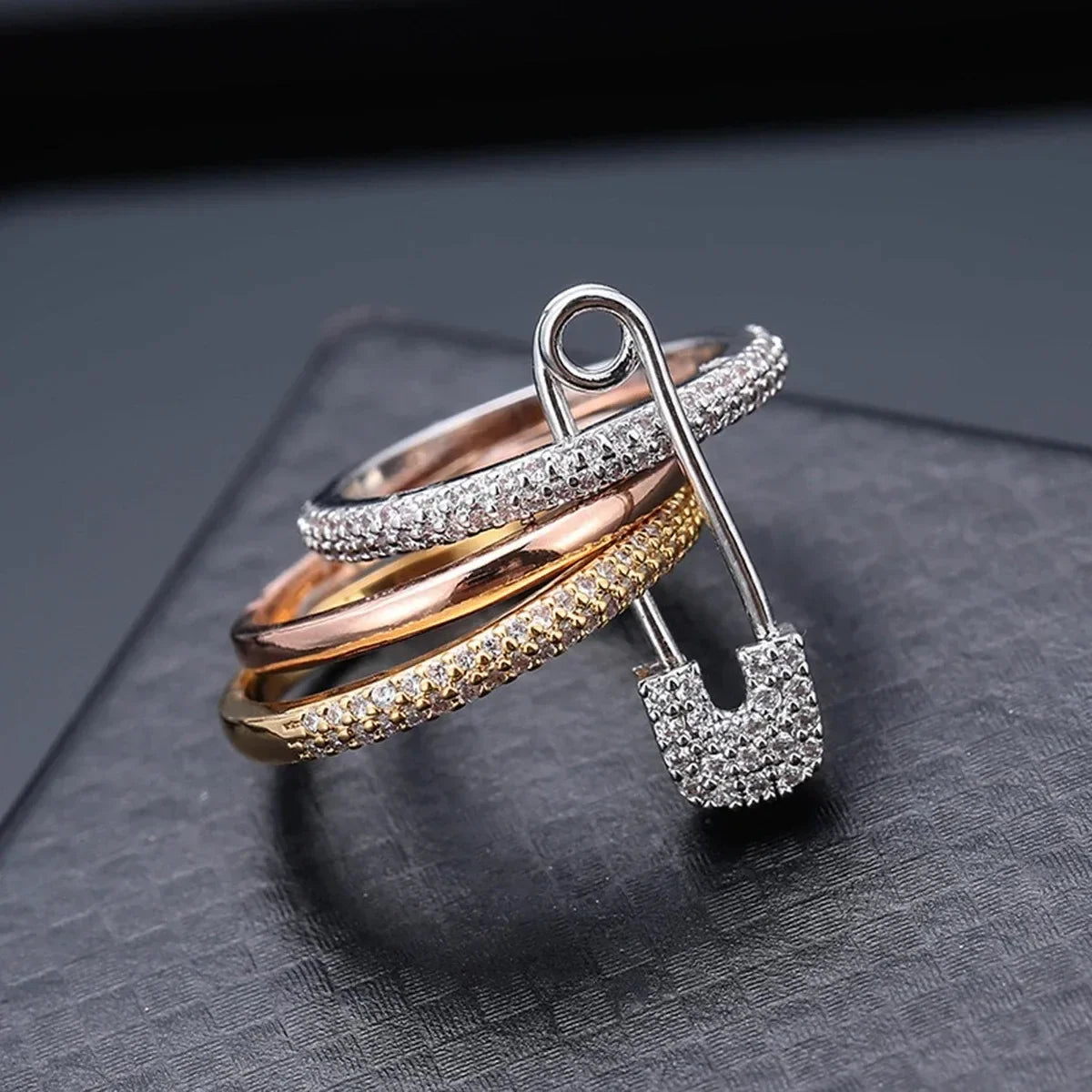 Paperclip zircon style ring street hip-hop style couple ring sweet and romantic Valentine's Day gift