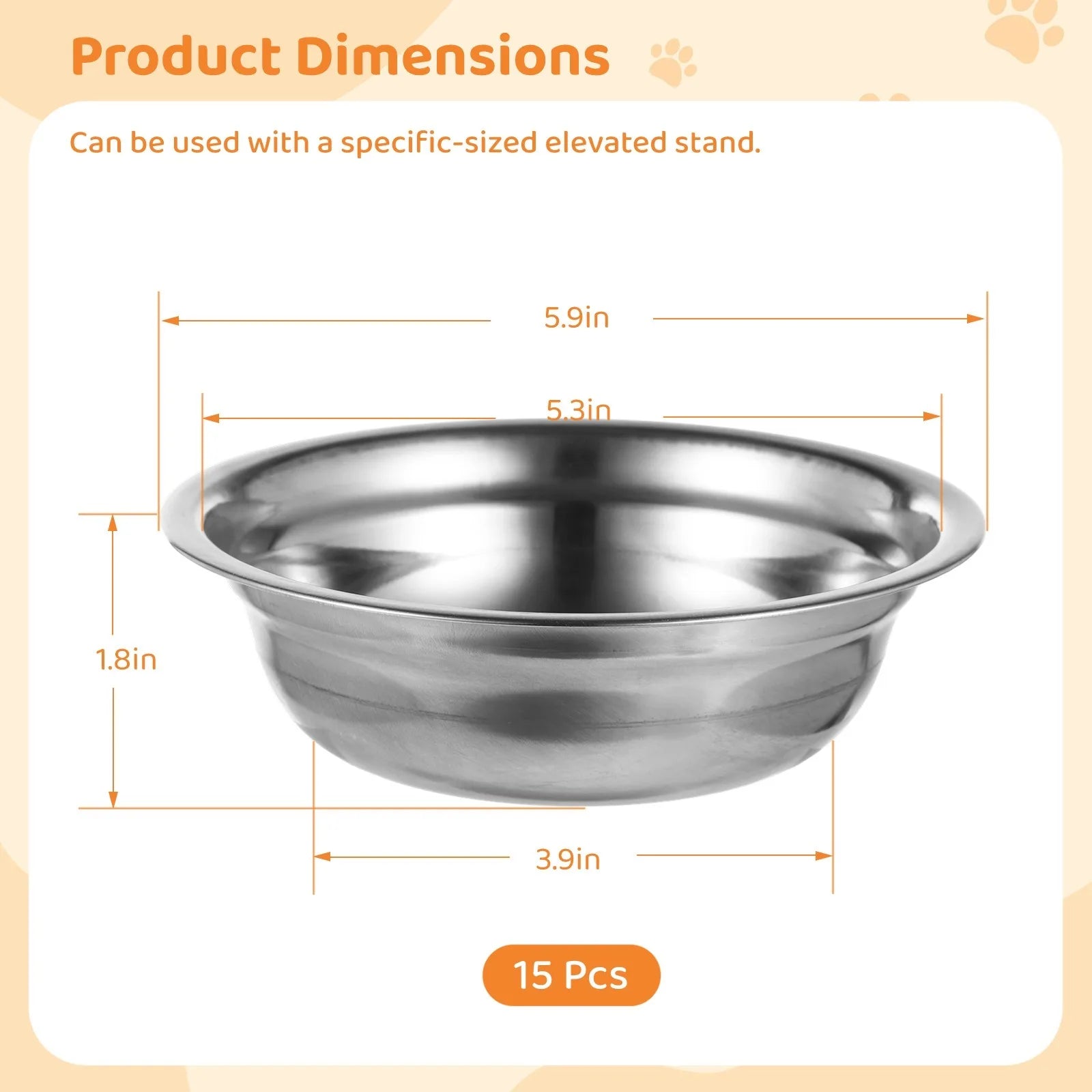 15Pcs Pet Bowls Stainless Steel