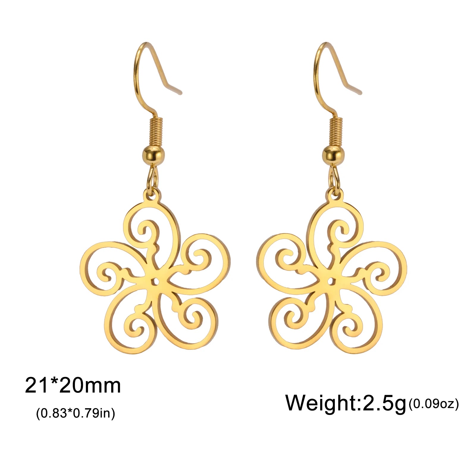 Teamer Vintage Filigree Flowers Pendant Dangle Earrings Stainless Steel Gold Plated Women Wedding Bohemian Elegant Jewelry Gifts