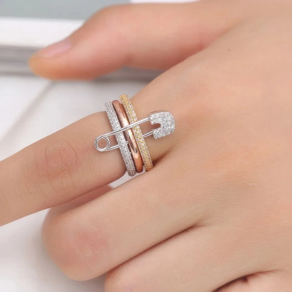Paperclip zircon style ring street hip-hop style couple ring sweet and romantic Valentine's Day gift