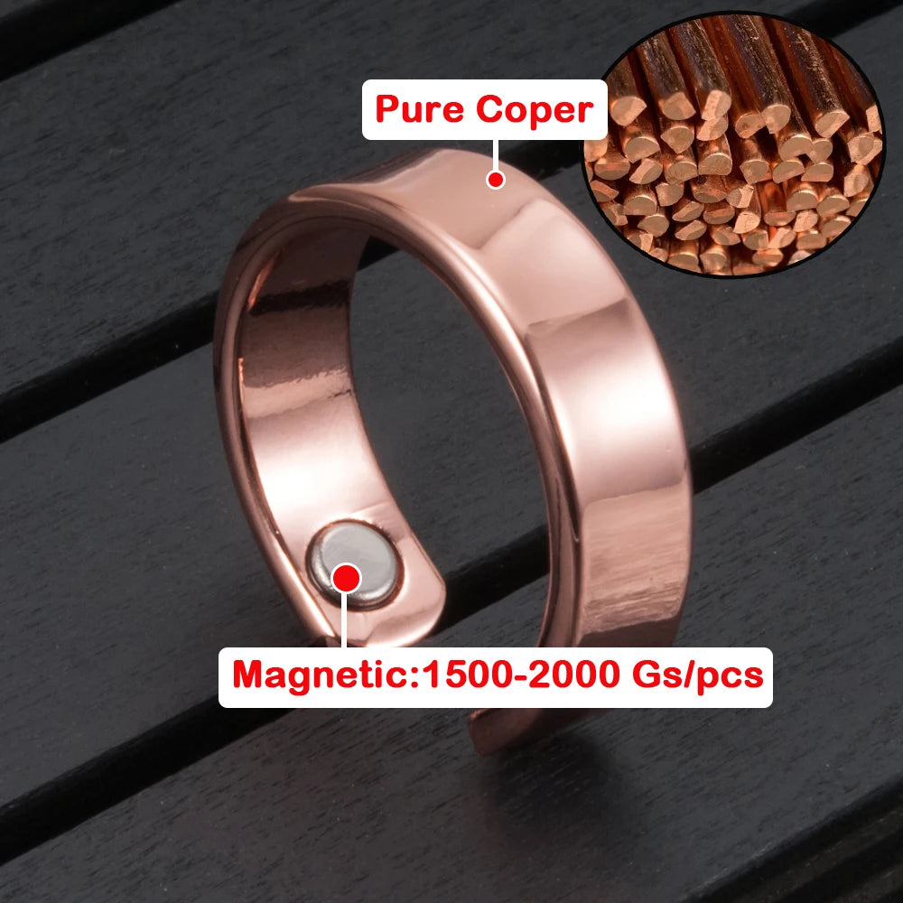 Vinterly Pure Copper Magnetic Rings 6mm Shiny Health Energy Copper Cuff Finger Adjustable Jewelry High Magnet Resizable Metal