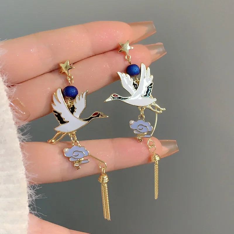 Cartoon Animal Fox Yellow Maple Leaves Earrings For Women Cute Rabbit Crane Kitten Flower Dangle Earring Christmas Party Jewelry