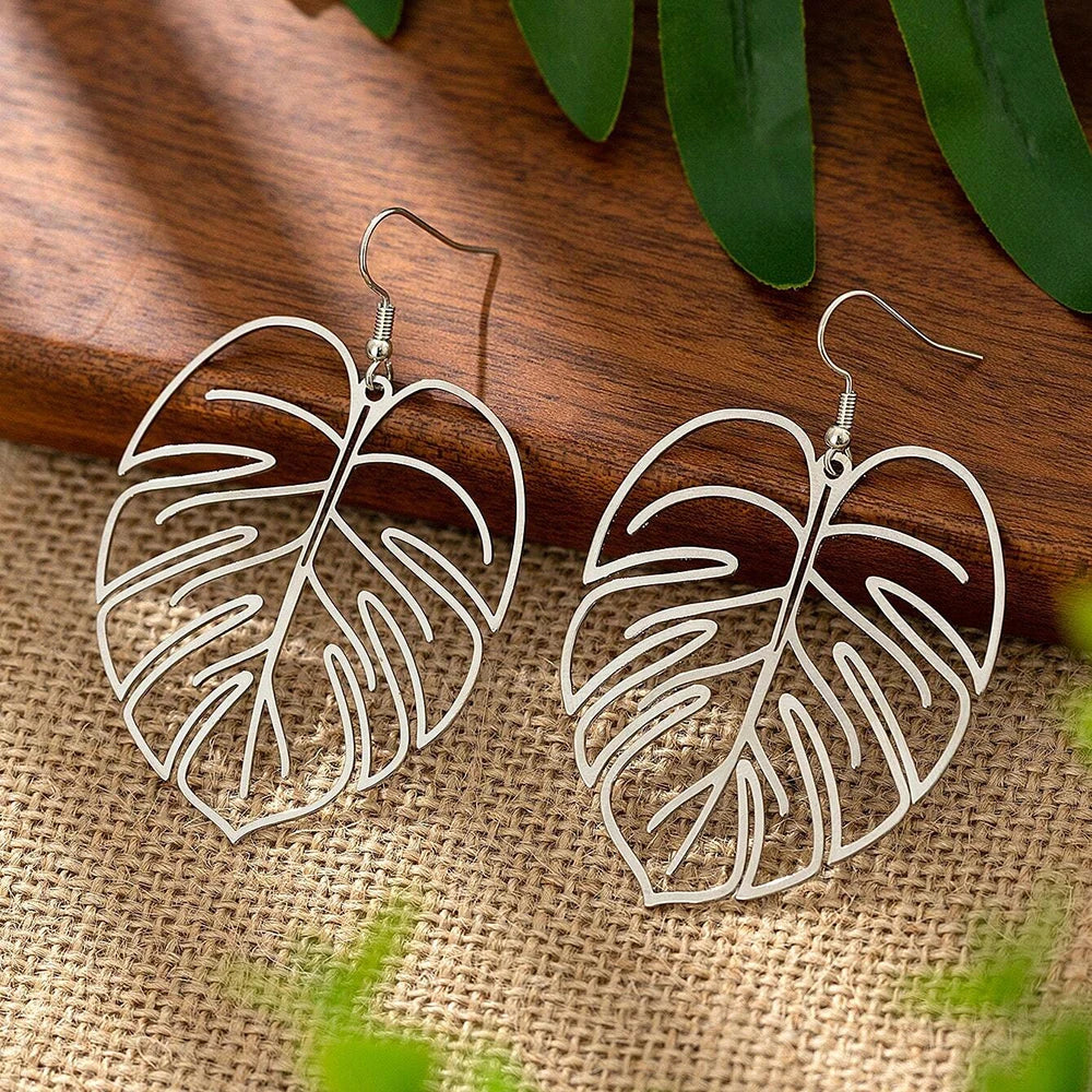 DOTIFI Stainless Steel Bohemian Hollow Exaggerated Leaf Dangle Drop Earring For Women Lady Geometric Female Jewelry
