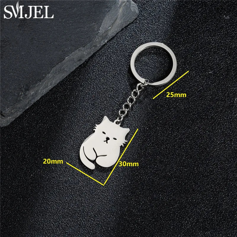 Cartoon Kitten Keychain Fashion Animal Key Chain Creative Happy Cat Pendant for Women Car Keyring Purse Bag Accessories DIY Gift