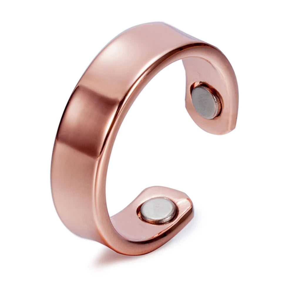 Vinterly Pure Copper Magnetic Rings 6mm Shiny Health Energy Copper Cuff Finger Adjustable Jewelry High Magnet Resizable Metal