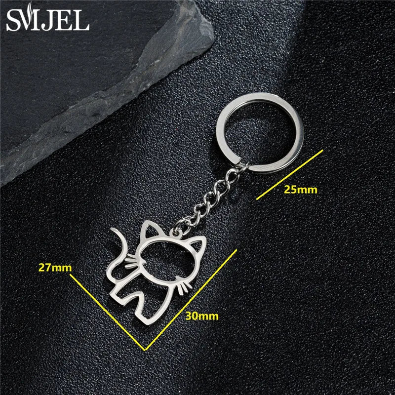 Cartoon Kitten Keychain Fashion Animal Key Chain Creative Happy Cat Pendant for Women Car Keyring Purse Bag Accessories DIY Gift