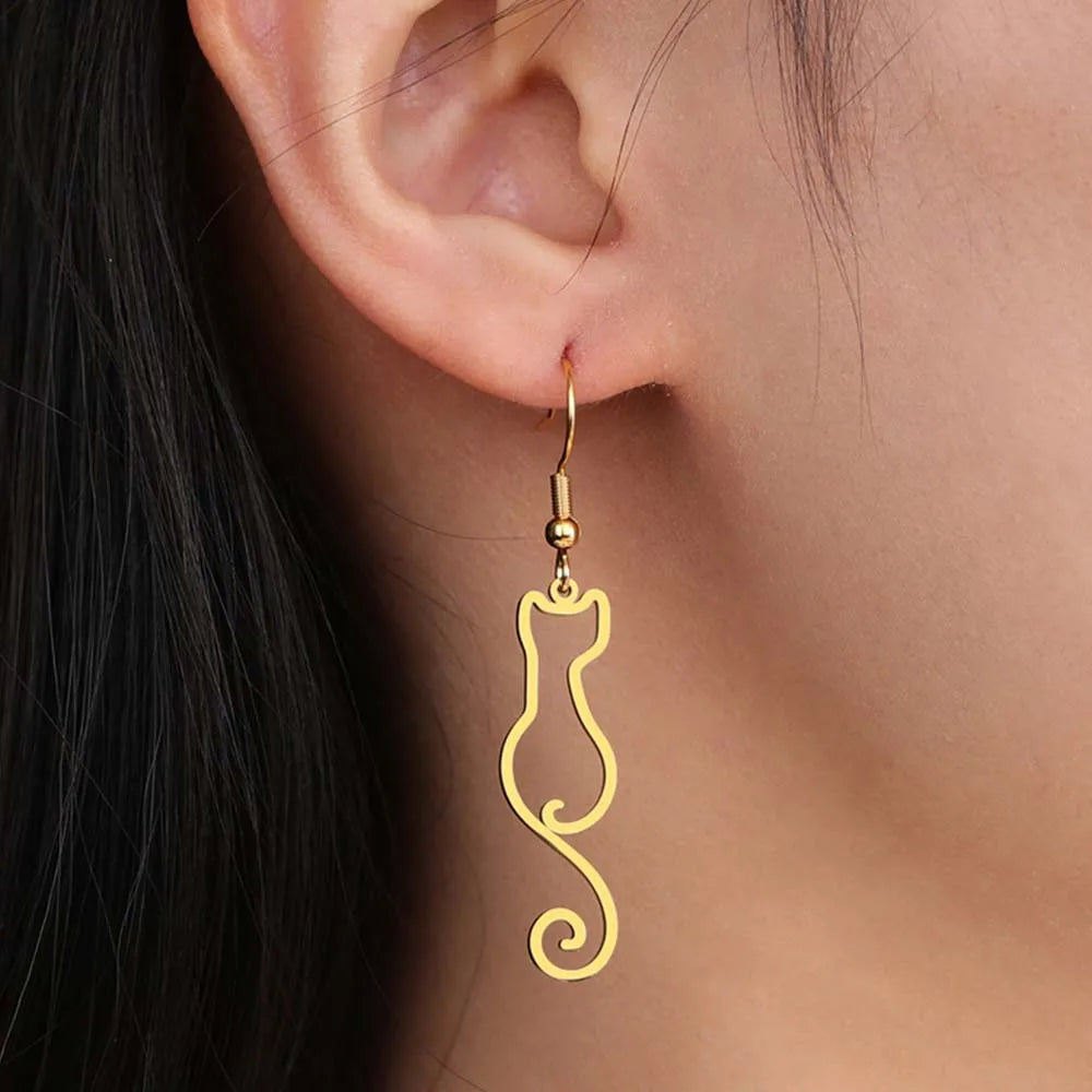 My Shape Lovely Cat Tail Drop Earrings for Women Cute Kitten Animal Dangle Earring Stainless Steel Fashion Jewelry Kids Gifts