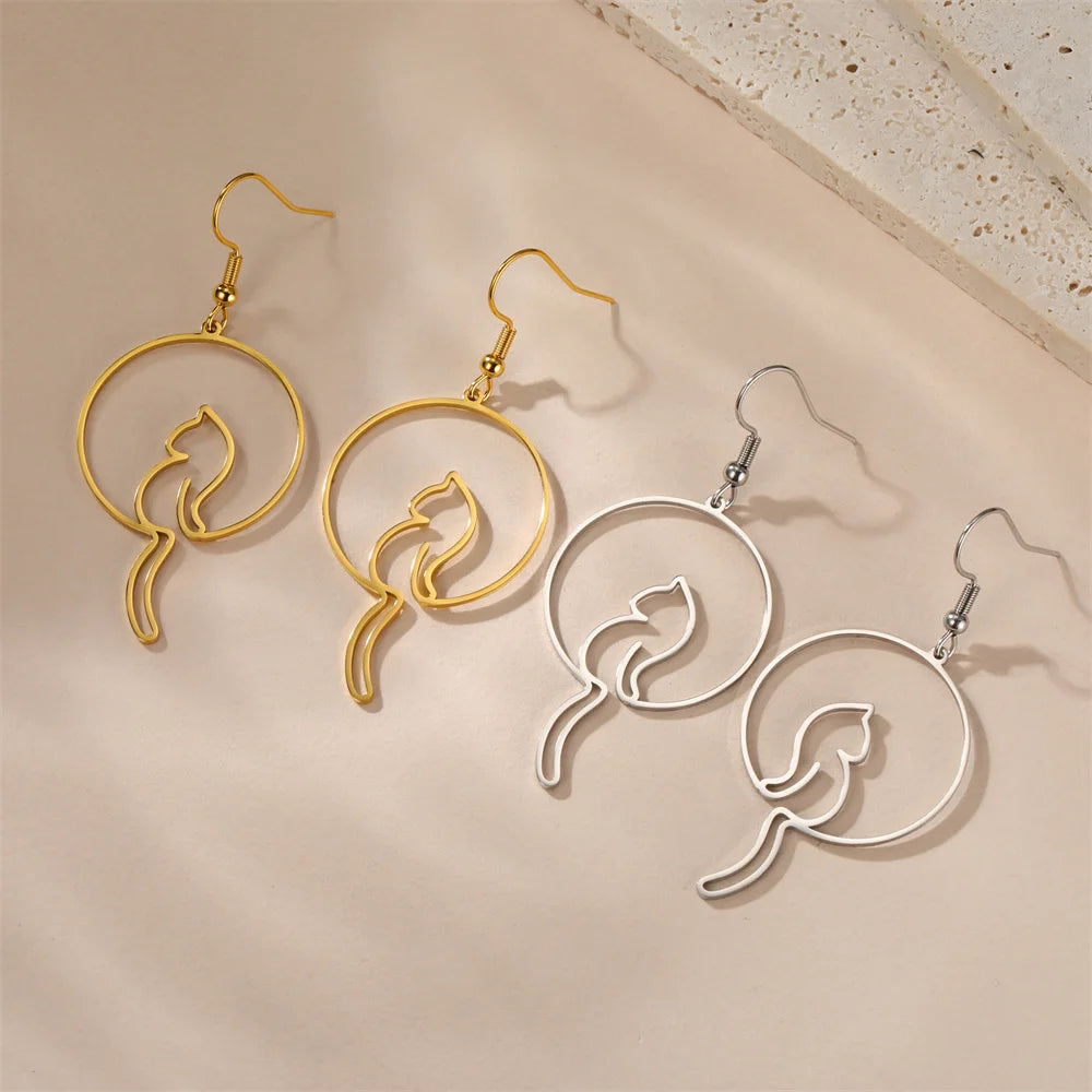 My Shape Lovely Cat Tail Drop Earrings for Women Cute Kitten Animal Dangle Earring Stainless Steel Fashion Jewelry Kids Gifts