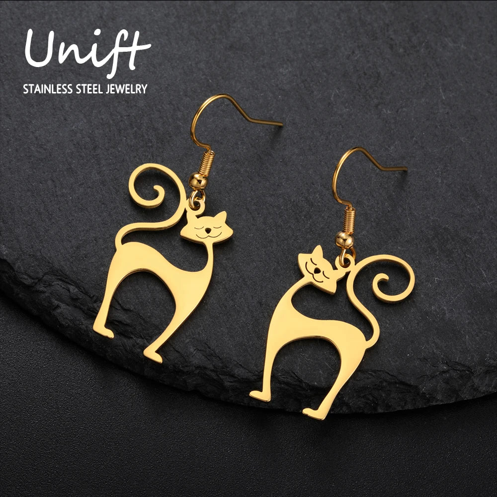 Unift Sassy Kitten Cat Charms Earrings for Women Girl Stainless Steel Dangle Earring Lovely Jewelry Ear Piercing Pet Lover Gift