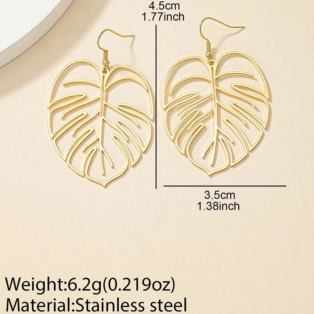 DOTIFI Stainless Steel Bohemian Hollow Exaggerated Leaf Dangle Drop Earring For Women Lady Geometric Female Jewelry