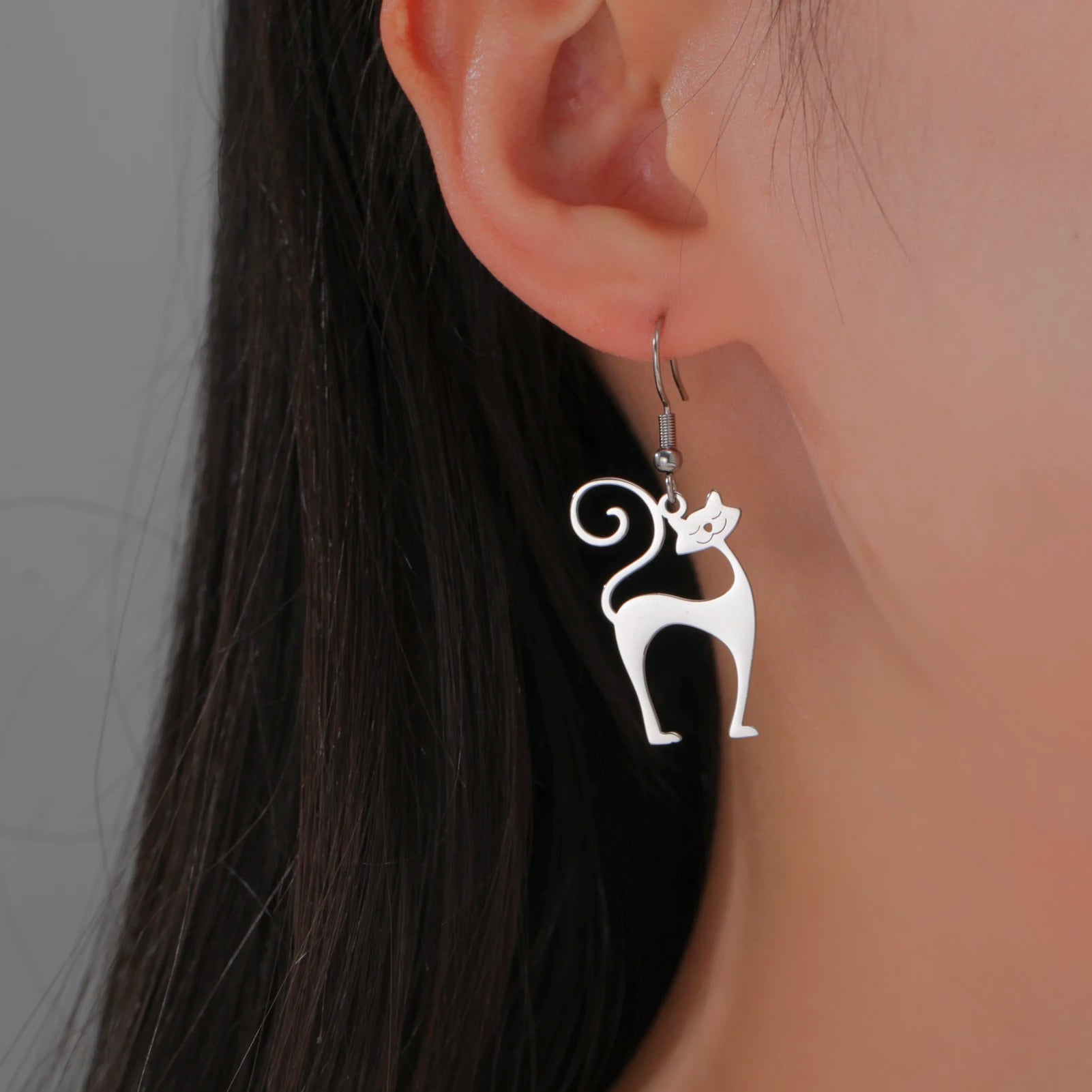 Unift Sassy Kitten Cat Charms Earrings for Women Girl Stainless Steel Dangle Earring Lovely Jewelry Ear Piercing Pet Lover Gift