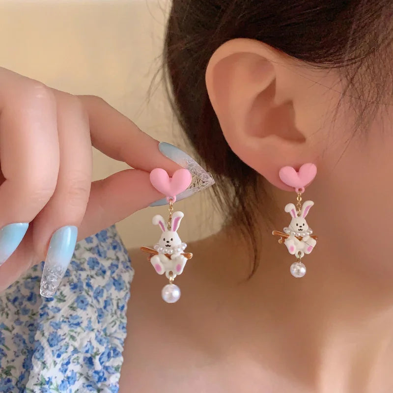 Cartoon Animal Fox Yellow Maple Leaves Earrings For Women Cute Rabbit Crane Kitten Flower Dangle Earring Christmas Party Jewelry