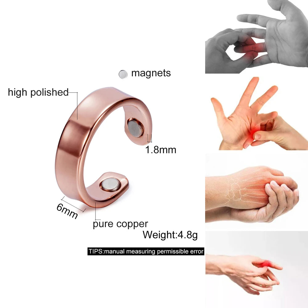 Vinterly Pure Copper Magnetic Rings 6mm Shiny Health Energy Copper Cuff Finger Adjustable Jewelry High Magnet Resizable Metal